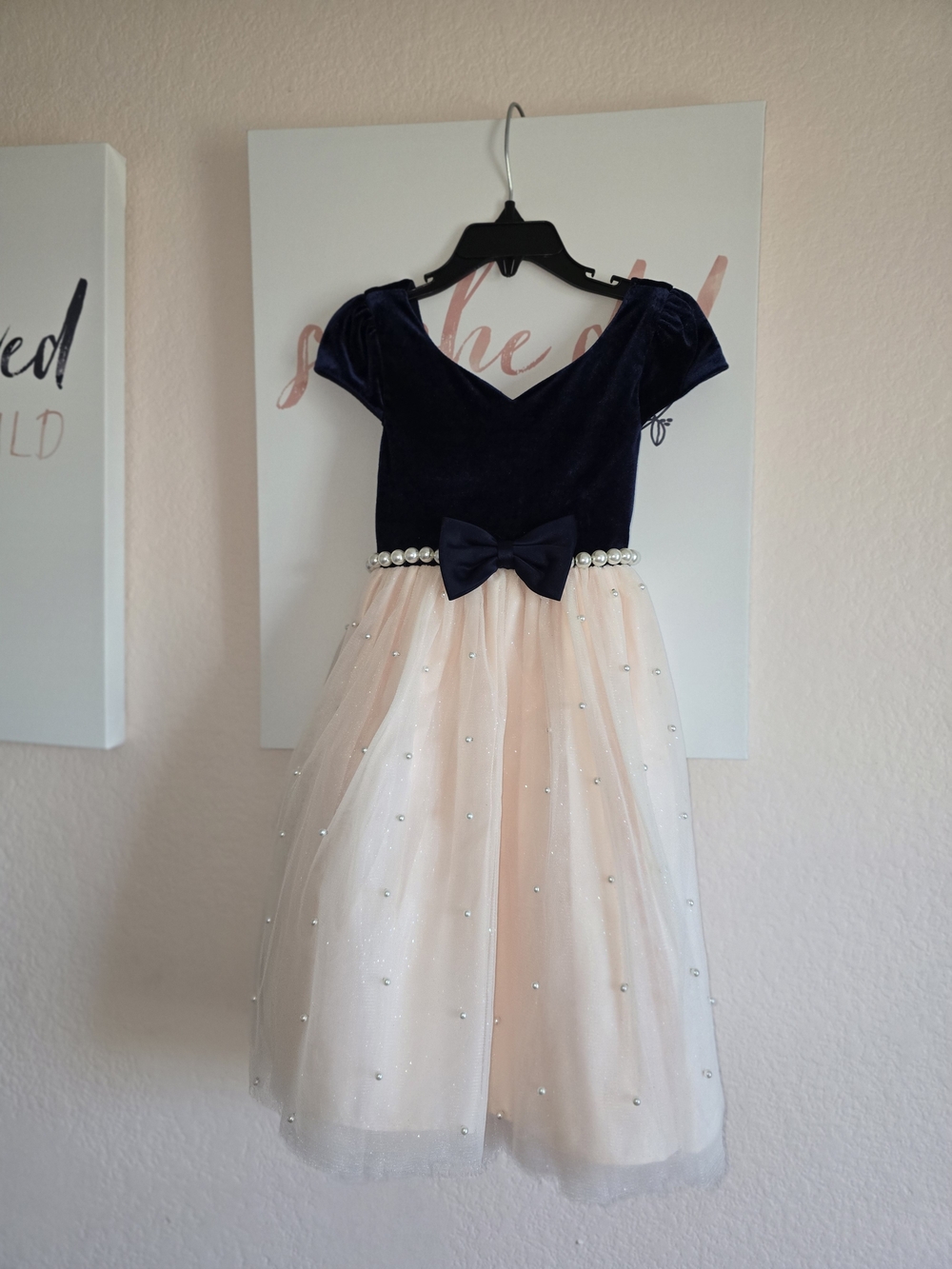 Girls Pink & Navy Formal Dress